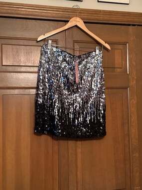 MANER Women's Silver and Black Ombre Sequin Mini Skirt XL